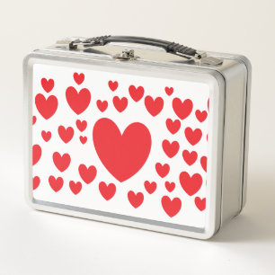 Red Hearts Metal Lunch Box