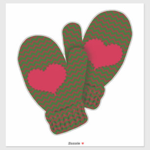 Red Hearts Mittens   Weihnachtsfeiertag Groß Aufkleber