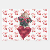Red Hearts Mops Dog Lover Valentines Geschenk Geschenkpapier Set (Vorderseite)