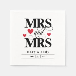 Red Hearts Mrs. & Mrs. Lesbian Wedding Serviette