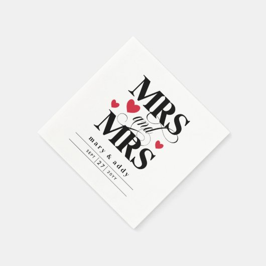 Red Hearts Mrs. & Mrs. Lesbian Wedding Serviette (Ecke)