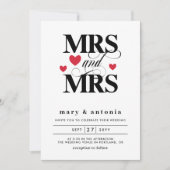 Red Hearts Mrs & Mrs Lesbian Wedding Two in One Einladung (Vorderseite)