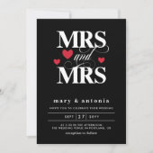 Red Hearts Mrs & Mrs Lesbian Wedding Two in one Einladung (Vorderseite)