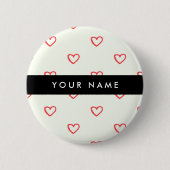 Red Hearts Muster, Liebe, Ihr Name, Personalisiere Button (Vorderseite)