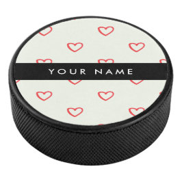 Red Hearts Muster, Liebe, Ihr Name, Personalisiere Eishockey Puck