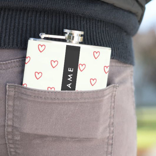 Red Hearts Muster, Liebe, Ihr Name, Personalisiere Flachmann (Beispiel)