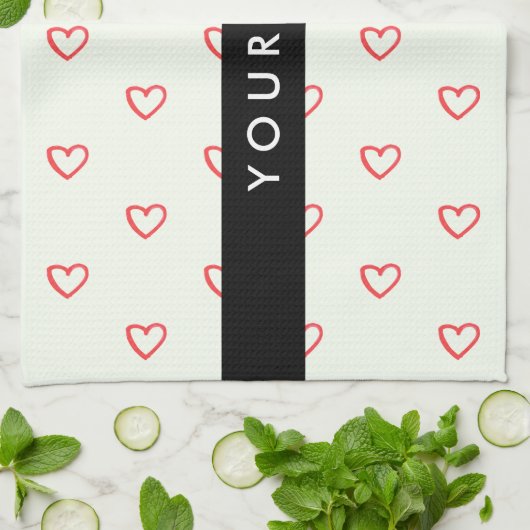 Red Hearts Muster, Liebe, Ihr Name, Personalisiere Geschirrtuch (Gefaltet)
