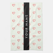 Red Hearts Muster, Liebe, Ihr Name, Personalisiere Geschirrtuch (Vertikal)