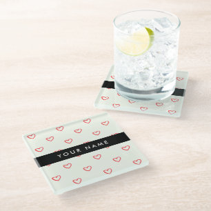 Red Hearts Muster, Liebe, Ihr Name, Personalisiere Glasuntersetzer