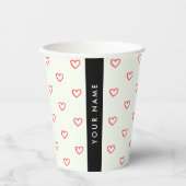 Red Hearts Muster, Liebe, Ihr Name, Personalisiere Pappbecher (Vorderseite)