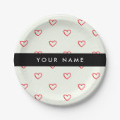 Red Hearts Muster, Liebe, Ihr Name, Personalisiere Pappteller (Vorderseite)