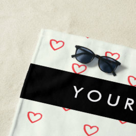 Red Hearts Muster, Liebe, Ihr Name, Personalisiere Strandtuch