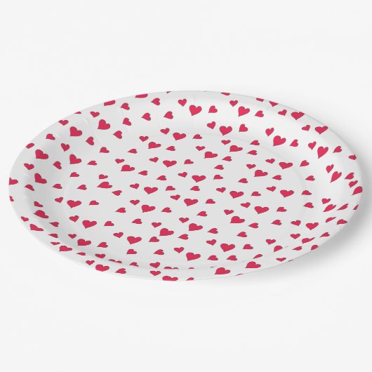 Red Hearts Niedlich Simple Whimsical Pattern Pappteller (Schrägansicht)