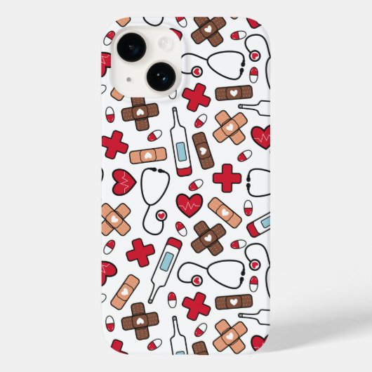 Red Hearts Nurse Doctor Pattern Case-Mate iPhone Hülle (Rückseite)