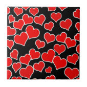 Red Hearts on Black Background Fliese (Vorderseite)