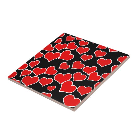 Red Hearts on Black Background Fliese (Seite)