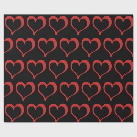 Red Hearts on Black Liebe Pattern Geschenkpapier (Flach)
