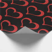 Red Hearts on Black Liebe Pattern Geschenkpapier (Ecke)