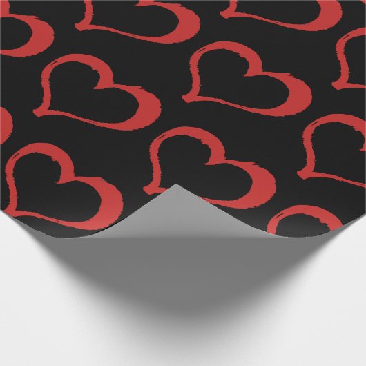 Red Hearts on Black Liebe Pattern Geschenkpapier (Ecke)