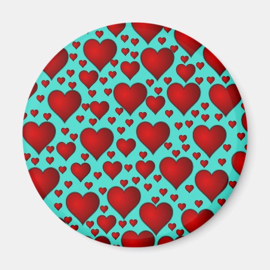 Red Hearts on Blue Background Magnet (Vorne)