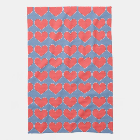 Red Hearts on Blue Pattern Geschirrtuch (Vertikal)