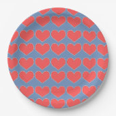 Red Hearts on Blue Pattern Pappteller (Vorderseite)