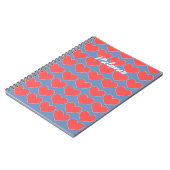 Red Hearts on Blue Pattern Personalisiert Notizblock (Linke Seite)