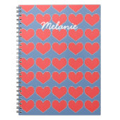 Red Hearts on Blue Pattern Personalisiert Notizblock (Vorderseite)