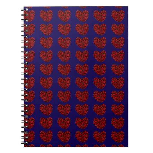 Red Hearts on Blue Spiral Notebook Notizblock (Vorderseite)
