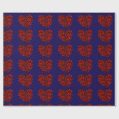 Red Hearts on Blue Wrapping Paper Geschenkpapier (Flach)