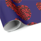 Red Hearts on Blue Wrapping Paper Geschenkpapier (Rolleneckpunkt)