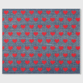 Red Hearts on Denim Wrapping Paper Geschenkpapier (Flach)