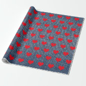 Red Hearts on Denim Wrapping Paper Geschenkpapier (Ungerollt)
