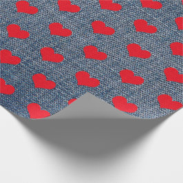 Red Hearts on Denim Wrapping Paper Geschenkpapier