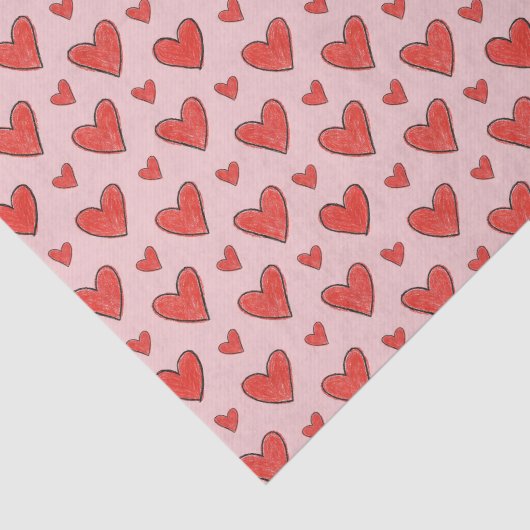 Red Hearts on Pink Child's Coloring Pattern Seidenpapier (Ausschnitt)