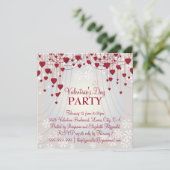 Red Hearts on Radiant White Valentines Party Einladung (Stehend Vorderseite)