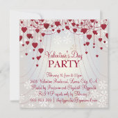 Red Hearts on Radiant White Valentines Party Einladung (Vorderseite)