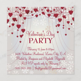 Red Hearts on Radiant White Valentines Party Einladung