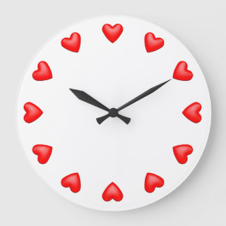 Red Hearts on White Große Wanduhr