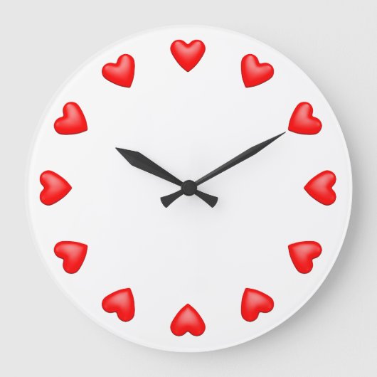 Red Hearts on White Große Wanduhr (Vorderseite)