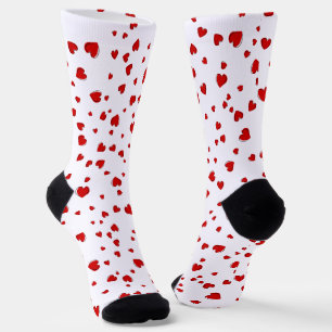 Red Hearts on White Socken
