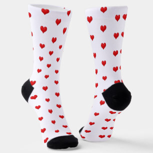 Red Hearts on White Socken