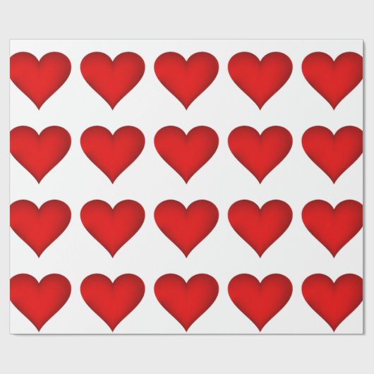 Red Hearts on White Wrapping Paper Geschenkpapier (Flach)