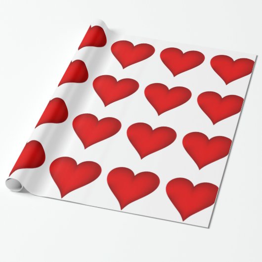 Red Hearts on White Wrapping Paper Geschenkpapier (Ungerollt)