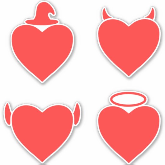 Red Hearts Pack Engel, Devil, Elf und Zauberer Aufkleber (Vorderseite)