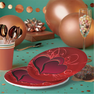 Red Hearts Paper Plate 9" Liebe Valentine Pappteller