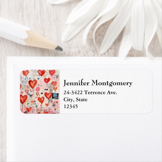 Red Hearts Pattern-Adresse der Whimsical-Liebe (Insitu)