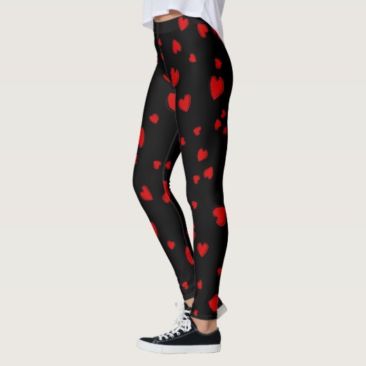 Red Hearts Pattern auf Schwarz Leggings (Links)
