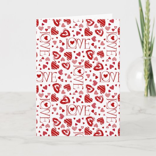 Red Hearts Pattern Love Script Happy Valentine's Karte (Vorderseite)