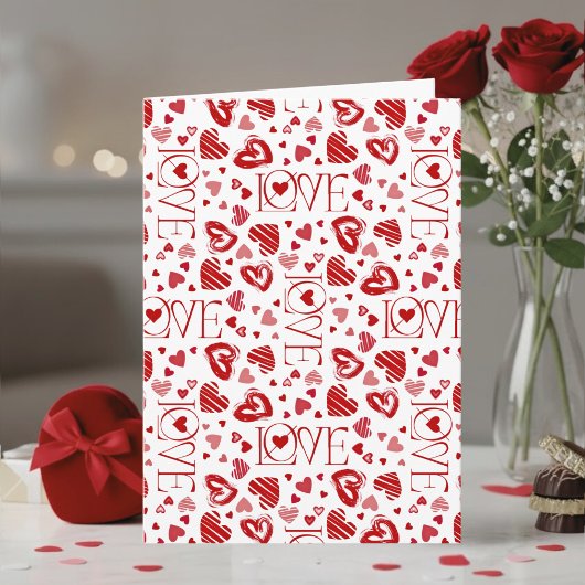 Red Hearts Pattern Love Script Happy Valentine's Karte